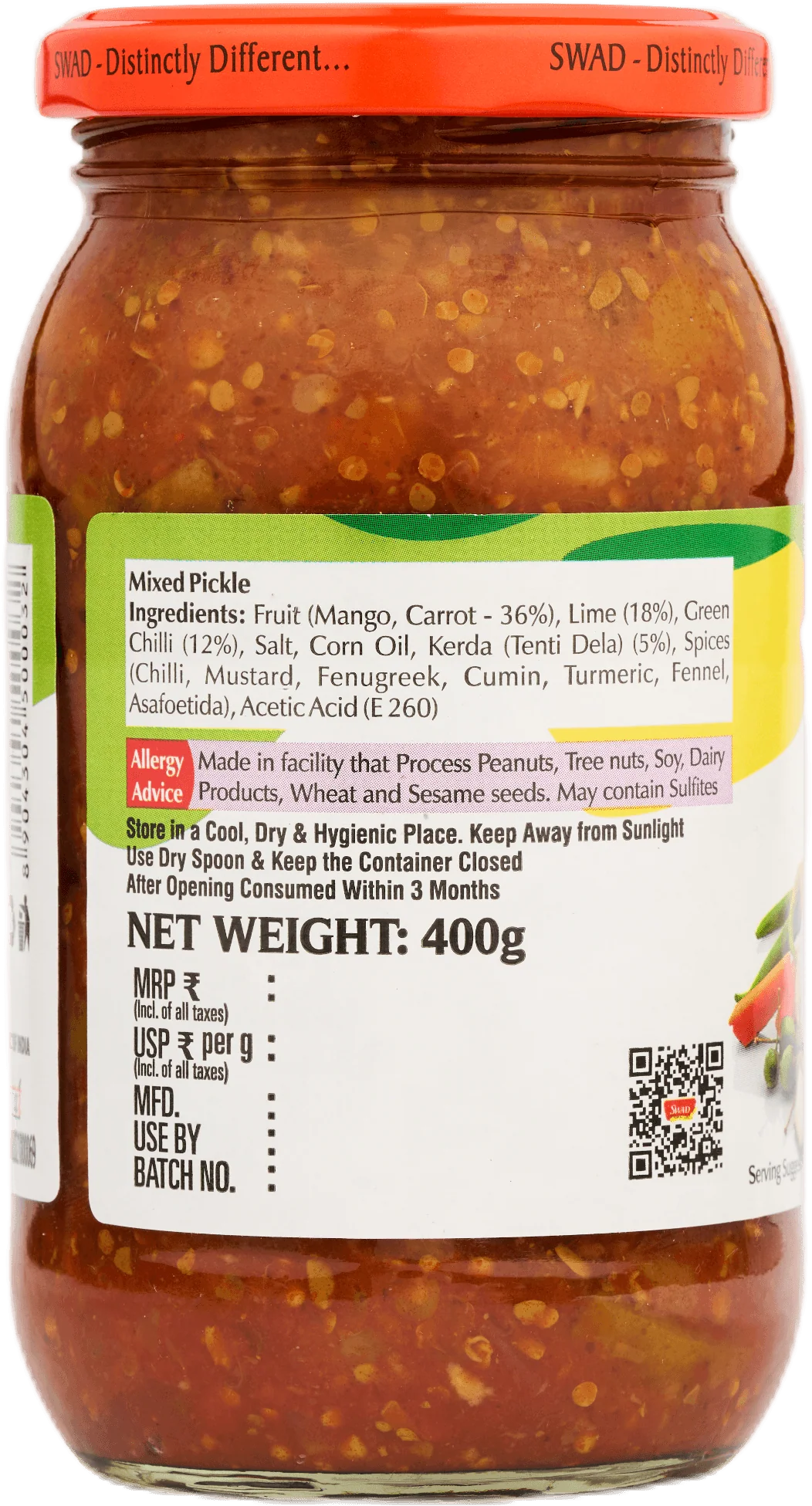 SWAD Combo Pack of Green Chilli Pickle|Mango Pickle|Mixed Pickle 400g|Gorkeri 500g - Image 7